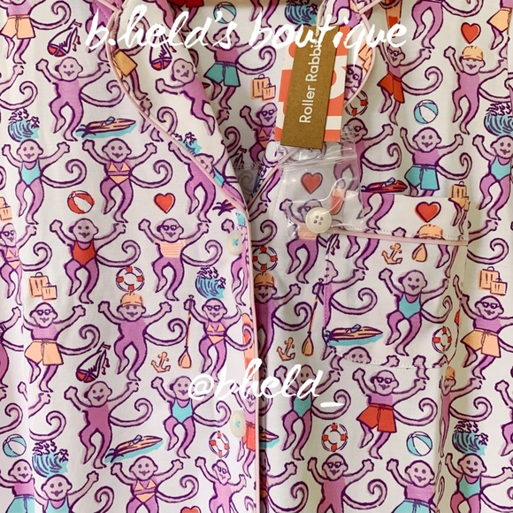 Roller Rabbit Lido Monkey Polo Pajamas in White Monkey Size Small S New NWT - Picture 7 of 17